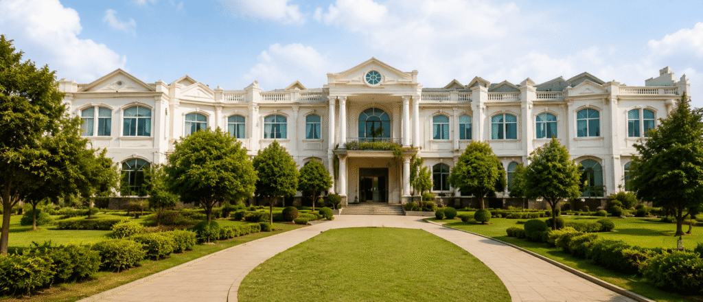Modern international school campus in Kallar Kahar with landscaped gardens and elegant educational buildings.