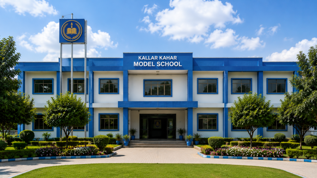 Kallar Kahar Model School campus featuring a modern school building, landscaped gardens, and quality educational facilities in Kallar Kahar.