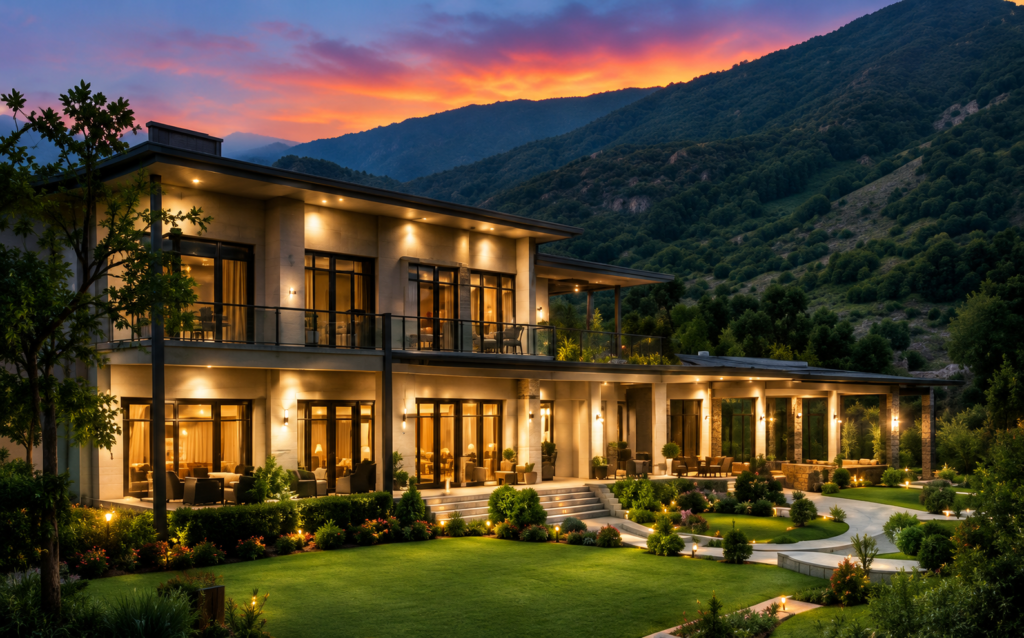 Luxury resort and modern accommodation surrounded by the Salt Range mountains in Kallar Kahar, Punjab, Pakistan.