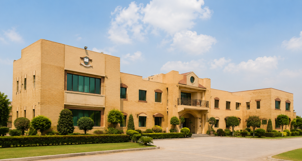 Modern Roots Millennium School campus in Kallar Kahar featuring contemporary educational architecture and landscaped gardens.